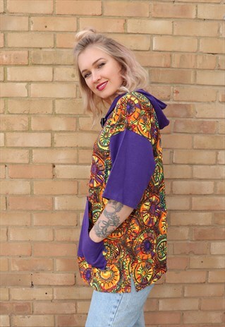 VINTAGE 80S ABSTRACT PRINT PURPLE NOMAD TOP HOODIE UNISEX