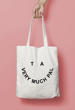 TA VERY MUCH PAL SMILEY FACE SLOGAN PRINT TOTE BAG SHOPPER