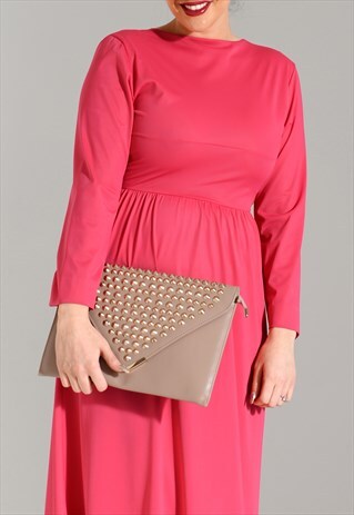 VINTAGE STYLE OVERSIZED GOLD STUD ENVELOPE CLUTCH BAG