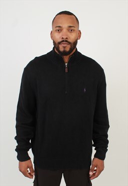 Men's Vintage Polo Ralph Lauren Zip Neck Sweater Pure Cotton