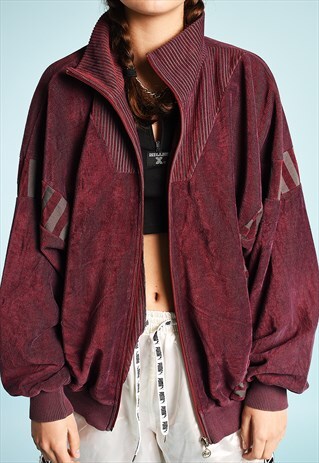 80'S RETRO VELVET SLOUCHY OVERSIZED SPORTS SWEATSHIRT JUMPER