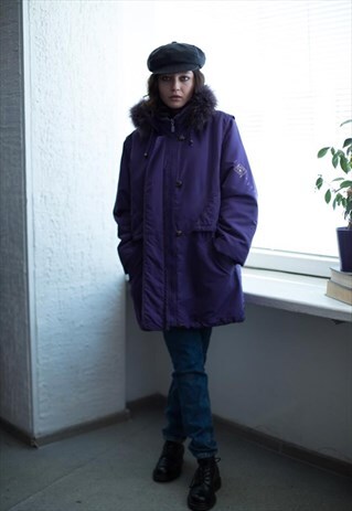 VINTAGE 80'S PURPLE ZIP UP PARKA COAT