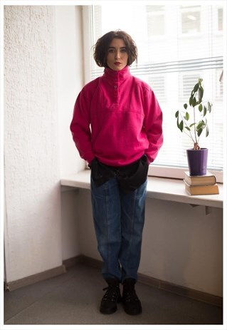 VINTAGE 80'S HOT PINK HALF BUTTON UP JUMPER