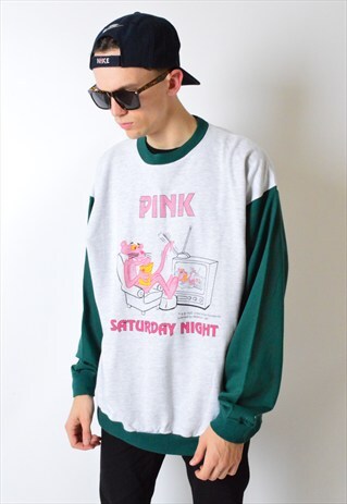 VINTAGE 95'S COLOUR BLOCK PINK PANTHER SATURDAY SWEATSHIRT