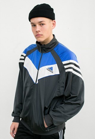 VINTAGE ADIDAS JACKET BLACK WHITE ZIP UP ATHLETIC SPORTS