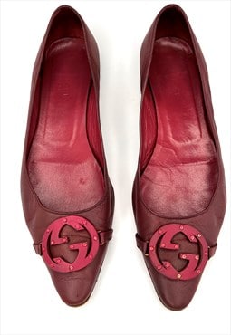 Gucci Ballet Shoes Flats GG Logo Red Leather Size 5