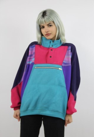 VINTAGE 90S FLEECE HALF BUTTON JUMPER
