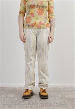 Vintage Y2k Funky Multi Stripe Mid Waist Straight Fit Pants 