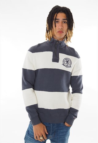 VINTAGE TOMMY HILFIGER 1/4 ZIP SWEATSHIRT WHITE/BLUE