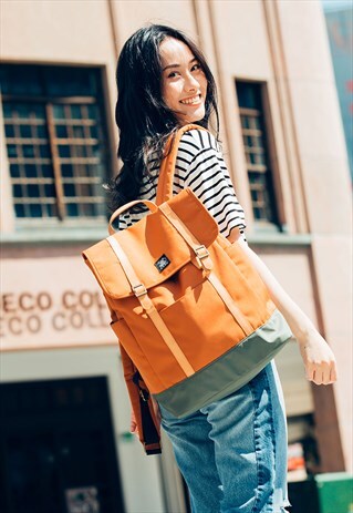 VALENTINE BACKPACK/RUCKSACK/CANVAS/ITALY LEATHER- ORANGE