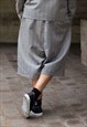 GREY RETRO STRIPED PREMIUM WOOL OVERSIZE DROP CROTCH SHORTS