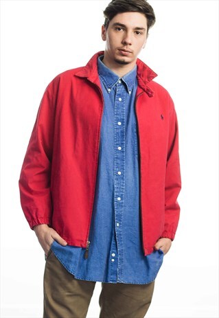 VINTAGE POLO RALPH LAUREN LOGO HARRINGTON JACKET 90S L 27.4