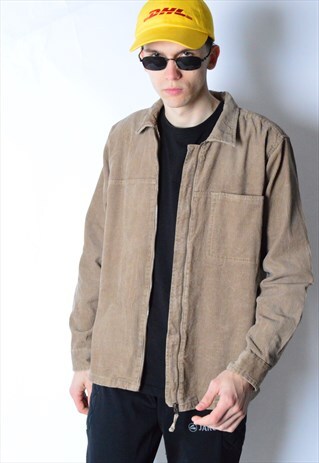 VINTAGE 90S BROWN CORDUROY ZIPPER SHIRT
