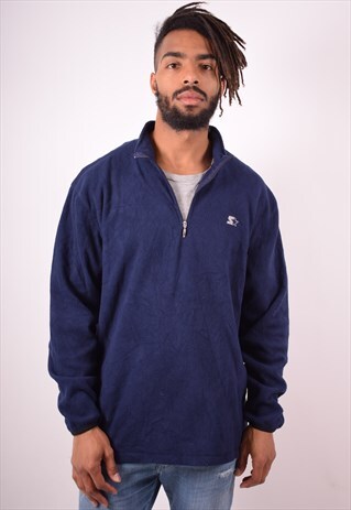 STARTER MENS VINTAGE FLEECE JUMPER LARGE BLUE 90S
