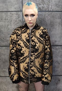 Embroidered baroque varsity jacket bandanna bomber in gold