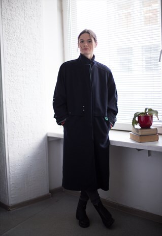 VINTAGE 80'S NAVY/BLACK WOOL COAT