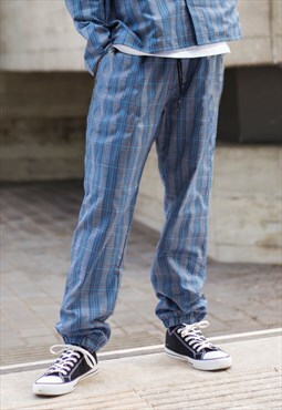 Blue Retro Premium wool Striped fabric trousers Pants Y2k
