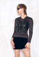 VINTAGE Y2K LONG SLEEVE MUGLER TOP IN GREY SPELL OUT LOGO