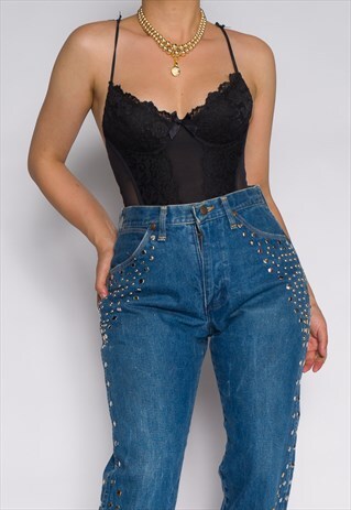 VINTAGE BLACK FLORAL RUFFLED BUSTIER