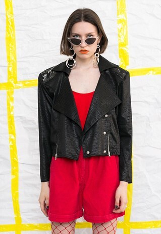 BLACK AND SILVER SNAKESKIN PATTERN JACKET