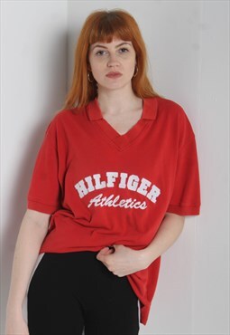 Vintage Tommy Hilfiger 90's Spellout Polo Shirt - Red
