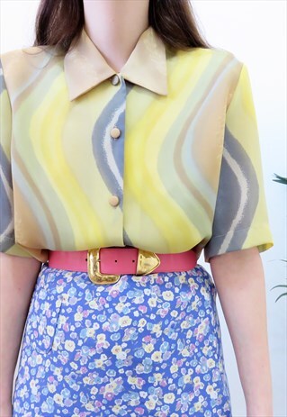 RETRO 90S VINTAGE YELLOW & GREY SWIRLY ABSTRACT SHIRT