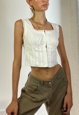 White Broderie Anglaise Hook And Eye Crop Cami Top Prairie