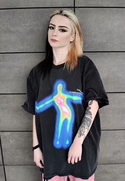 Fluorescent raver t-shirt thermal print tee in vintage grey