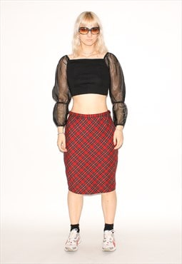 Vintage 90s plaid midi skirt in red / multi color