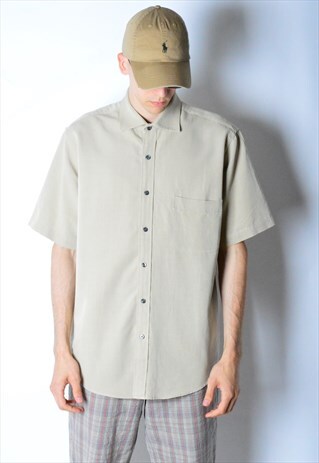 VINTAGE 90S BEIGE MINIMALIST LINEN BLEND SHIRT