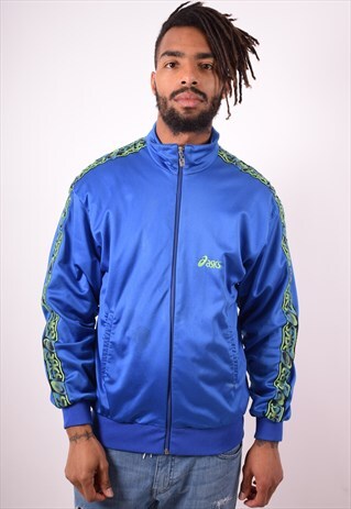 ASICS MENS VINTAGE TRACKSUIT TOP JACKET SMALL BLUE 90S