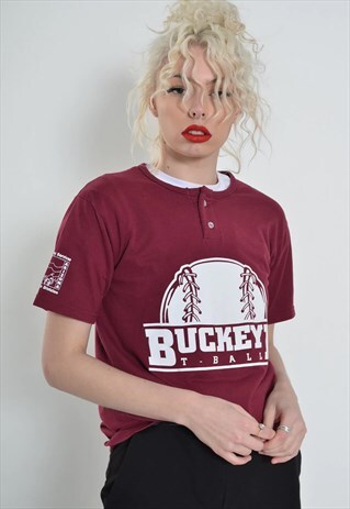 VINTAGE BUCKEYE BASEBALL USA T-SHIRT MAROON