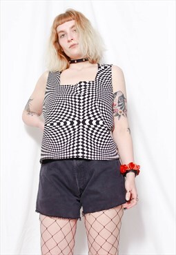 90s grunge y2k black white psychedelic checked illusion top