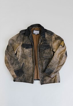 Vintage 90s Wilsons Leather Aviator Acid Wash Leather Jacket