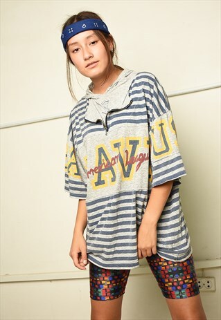 90S SLOGAN NAUTICAL STRIPED OVERSIZED T-SHIRT TOP TEE