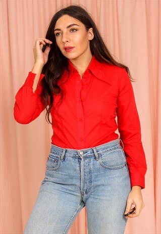 VINTAGE 70S BLOUSE IN RED