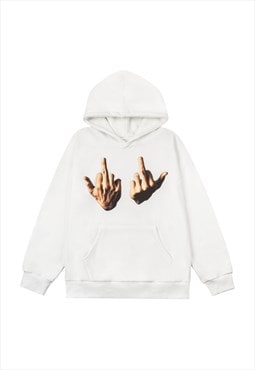 Middle finger hoodie punk pullover old rebel jumper in white