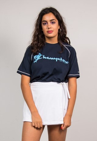 90'S RETRO CHAMPION NAVY BLUE SLOGAN SPORT T-SHIRT