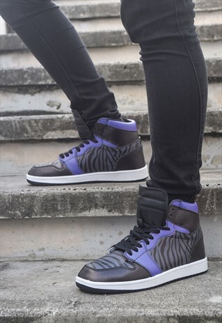 ELLIZ PURPLE/BLACK ZEBRA PRINT RETRO BASKETBALL SNEAKER