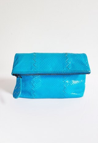 Bottega Veneta Turquoise Snakeskin Clutch Bag