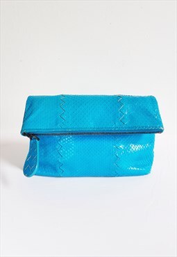 Bottega Veneta Turquoise Snakeskin Clutch Bag