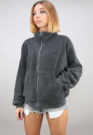 VINTAGE OVERSIZED GREY REEBOK ZIP UP FESTIVAL FLEECE