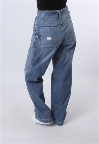 HIGH WAISTED DENIM JEANS WIDE STRAIGHT VINTAGE UK 12 (BJBG)