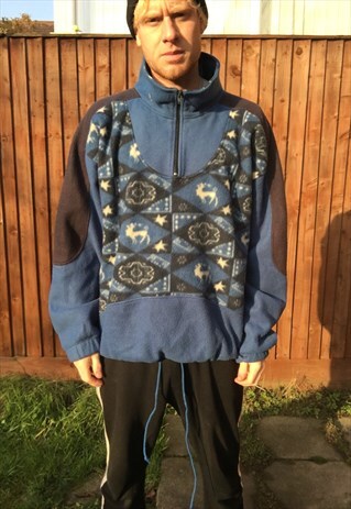 VINTAGE AZTEC FLEECE JUMPER TRIBAL 1/4 ZIP PULLOVER OVERSIZE