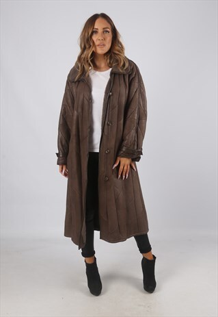 VINTAGE SHEEPSKIN LEATHER SHEARLING COAT LONG UK 16 XL (9AU)