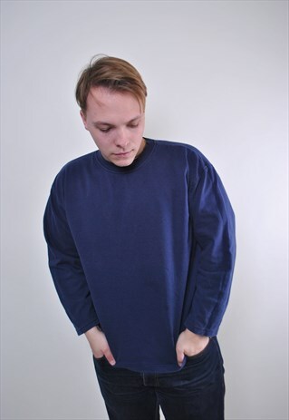 90S MEN MINIMALIST BLUE CREW NECK SWEATSHIRT