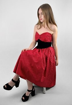 John Charles 80's Vintage Red Black Velvet Cocktail Dress