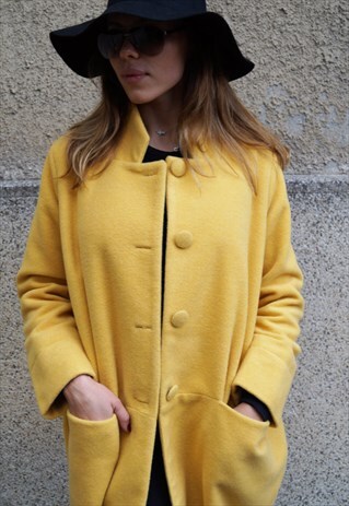 STRAIGHT COAT YELLOW WOOL CASHMERE COAT WINTER F1266