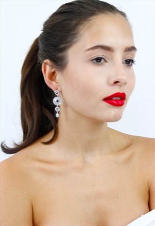 SILVER DIAMANTE BAGUETTE DROP DANGLE EARRINGS
