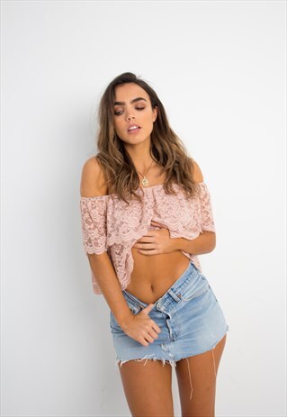 DUSKY PINK LACE OFF THE SHOULDER SUMMER TOP